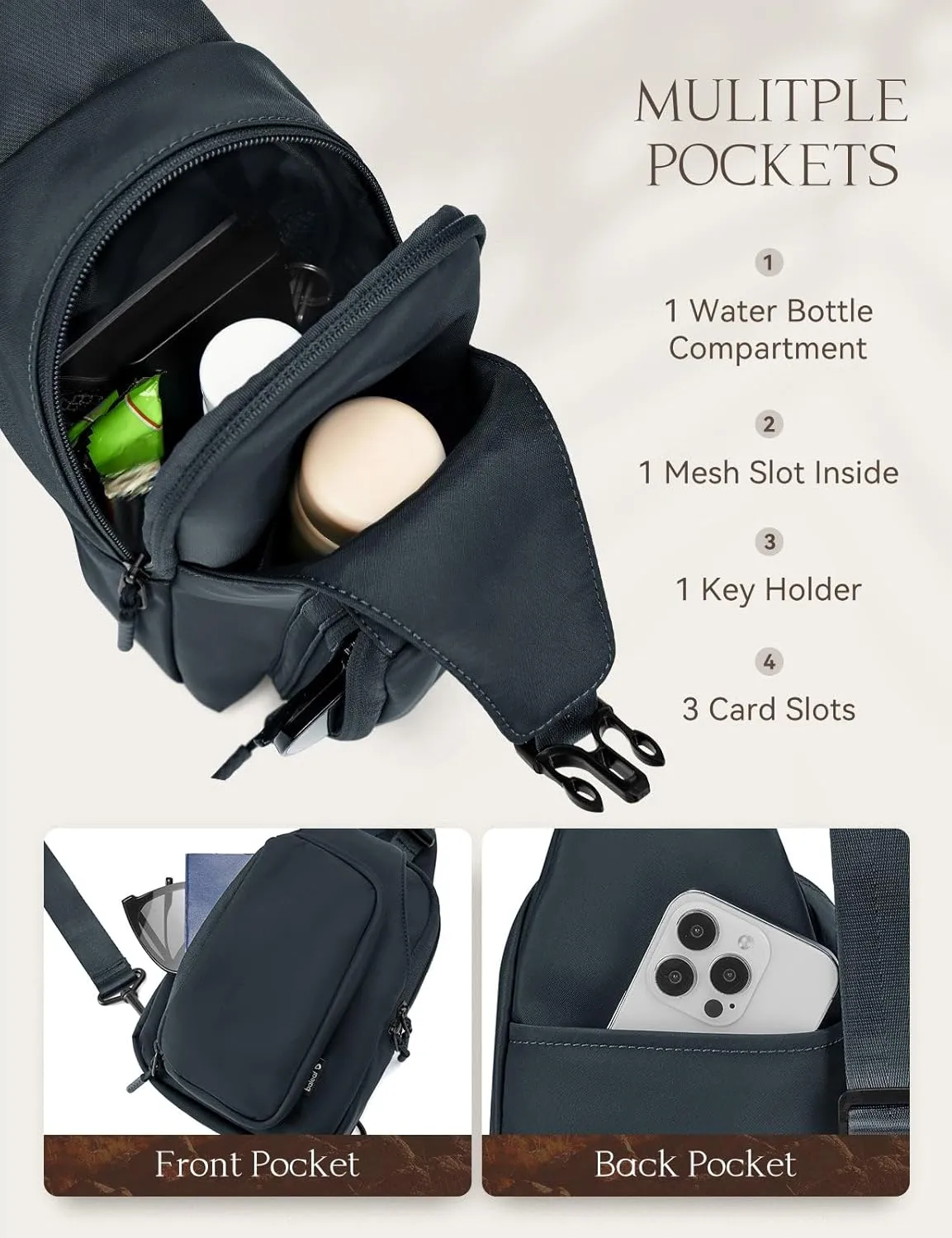 baleaf Daily Sling Bag Crossbody Backpack Adjustable Strap Shoulder Chest Daypack Casual Traveling Hiking Daily Dark Grey