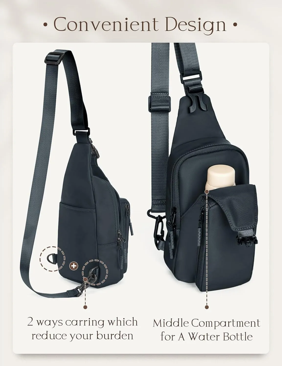 baleaf Daily Sling Bag Crossbody Backpack Adjustable Strap Shoulder Chest Daypack Casual Traveling Hiking Daily Dark Grey