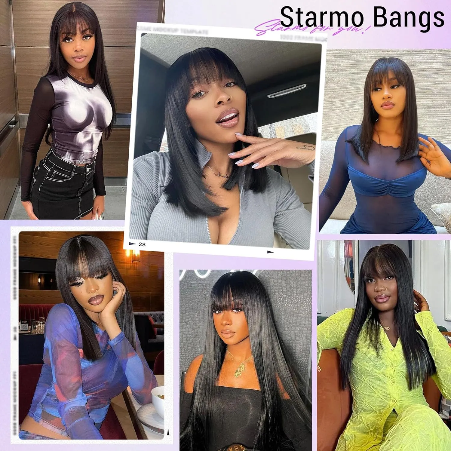 Bang Wigs Human Hair Glueless Straight Layered Bob Hairstyle 4x2 Transparent Lace Natural Black for Women 16 Inch