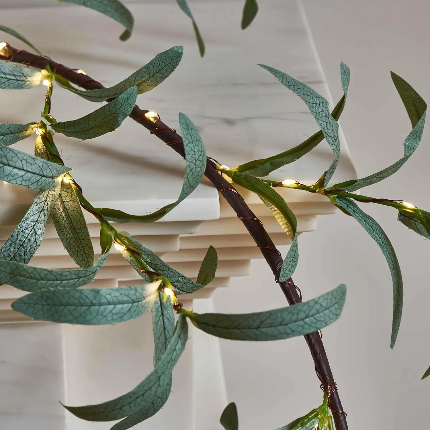 BAOLITVINE Lighted Olive Garland with 96 LED Fairy Lights 6FT Battery Operated with Timer, Faux Greenery Vine Garland with Lights for Fireplace Wall Christmas Spring Decoration