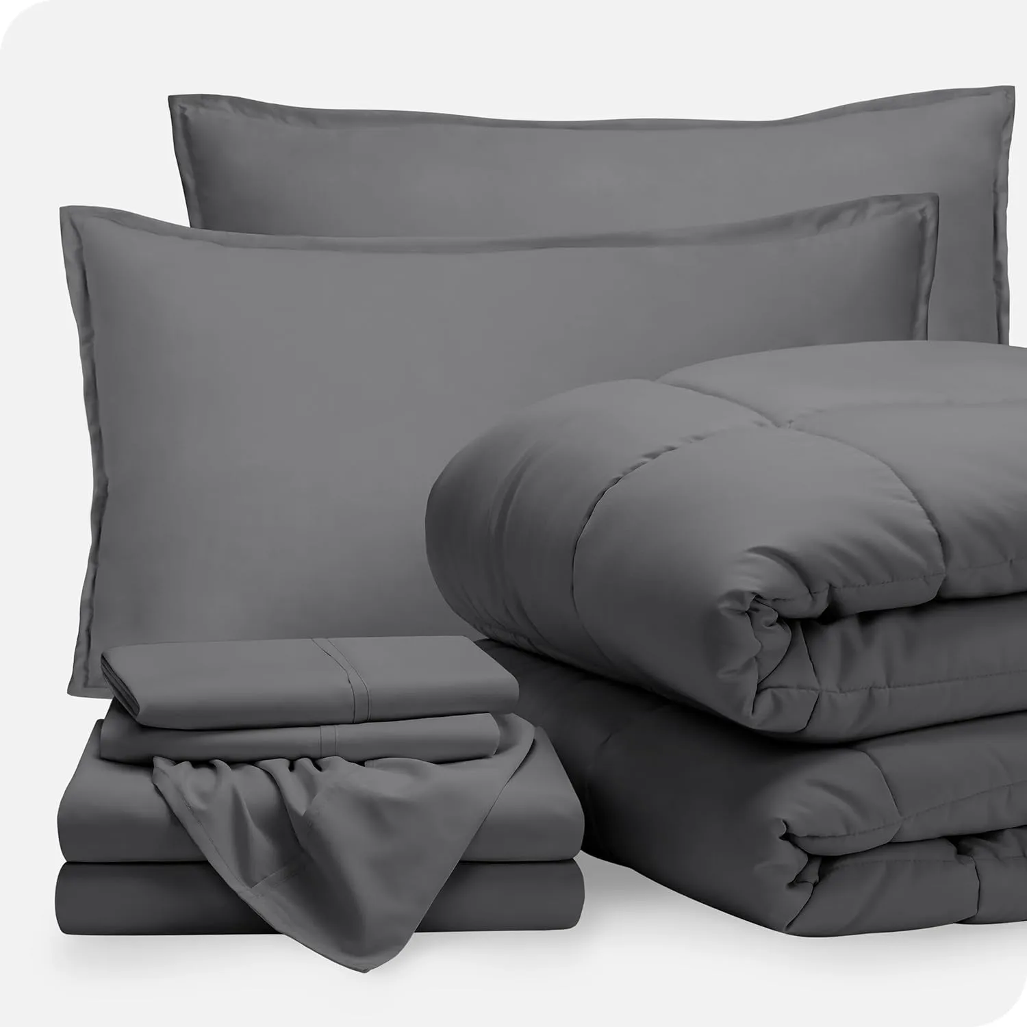 Bare Home Bed-in-A-Bag 7 Piece Comforter & Sheet Set - Queen - Goose Down Alternative - Ultra-Soft 1800 Premium - Bedding Set (Queen, Grey/Grey)