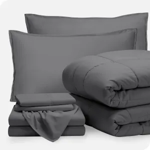 Bare Home Bed-in-A-Bag 7 Piece Comforter & Sheet Set - Queen - Goose Down Alternative - Ultra-Soft 1800 Premium - Bedding Set (Queen, Grey/Grey)