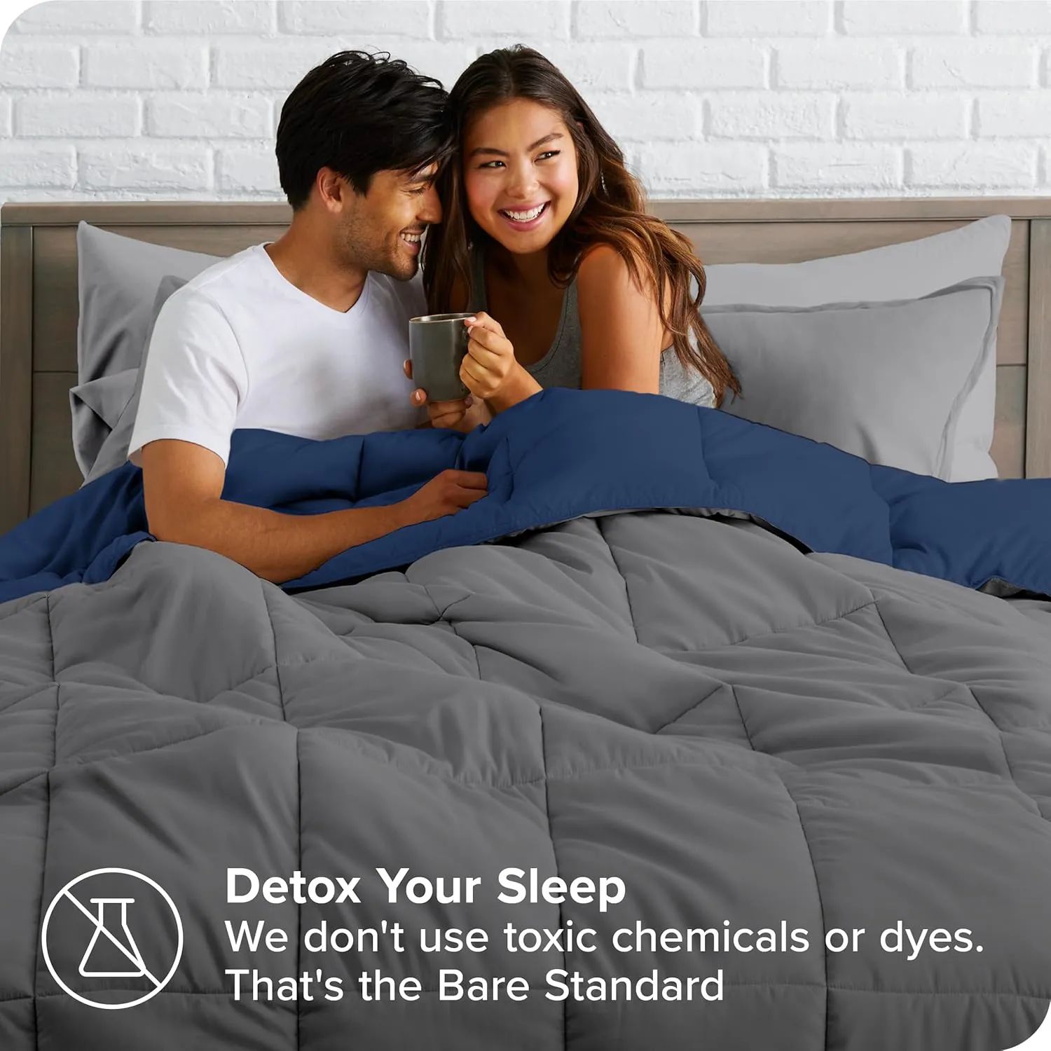 Bare Home Reversible Bed-in-A-Bag Comforter & Sheet Set - Full Extra Long - Down Alternative - Soft - Bedding Set (Full XL, Dark Blue/Grey, Grey)