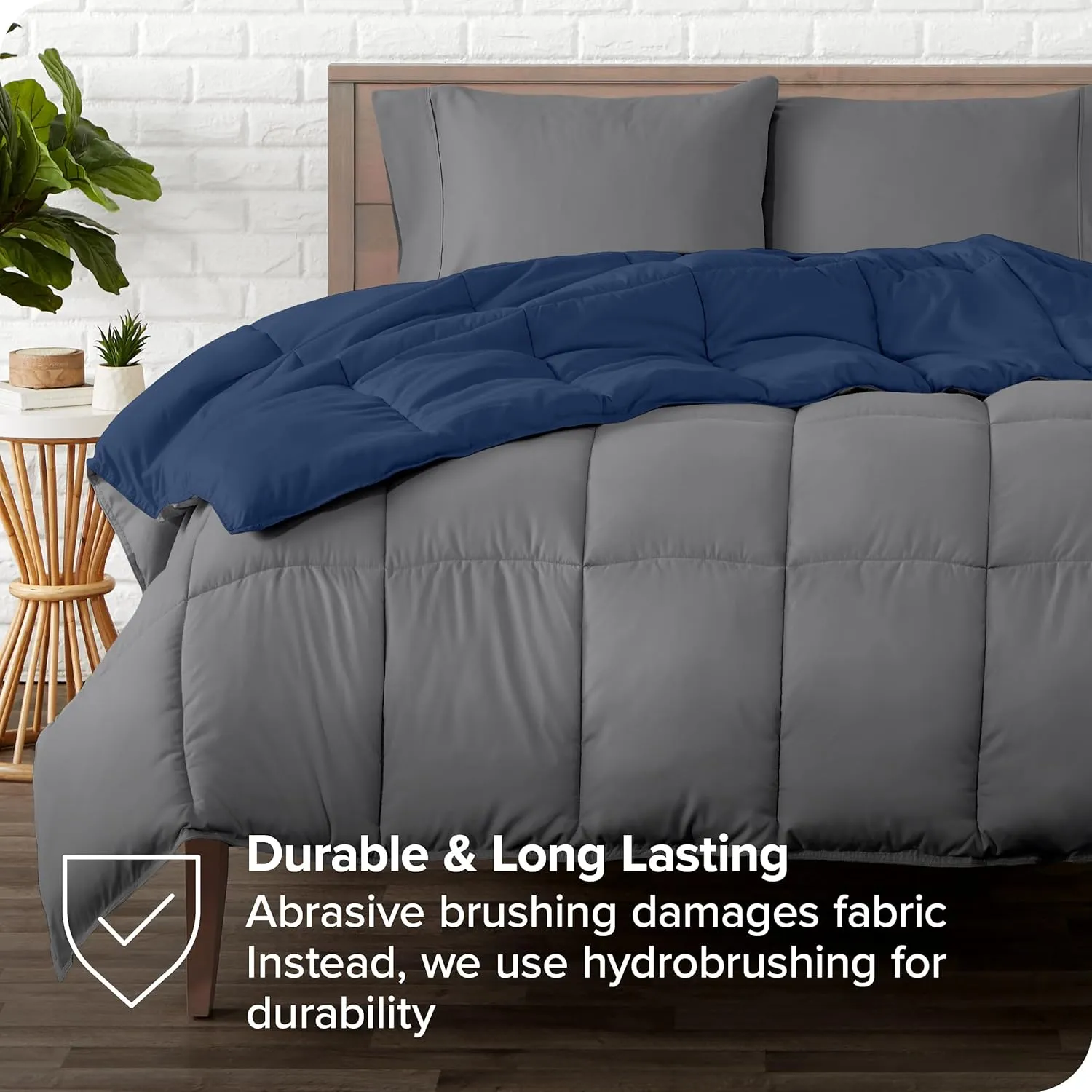 Bare Home Reversible Bed-in-A-Bag Comforter & Sheet Set - Full Extra Long - Down Alternative - Soft - Bedding Set (Full XL, Dark Blue/Grey, Grey)