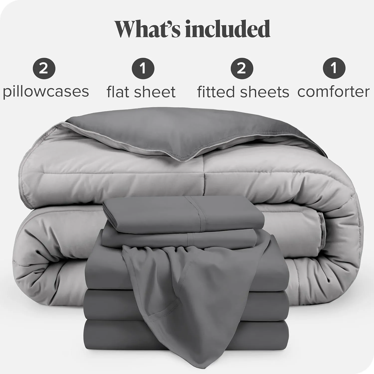 Bare Home Reversible Bed-in-A-Bag Comforter & Sheet Set - Split King - Down Alternative - Soft - Bedding Set (Split King, Grey/Light Grey)