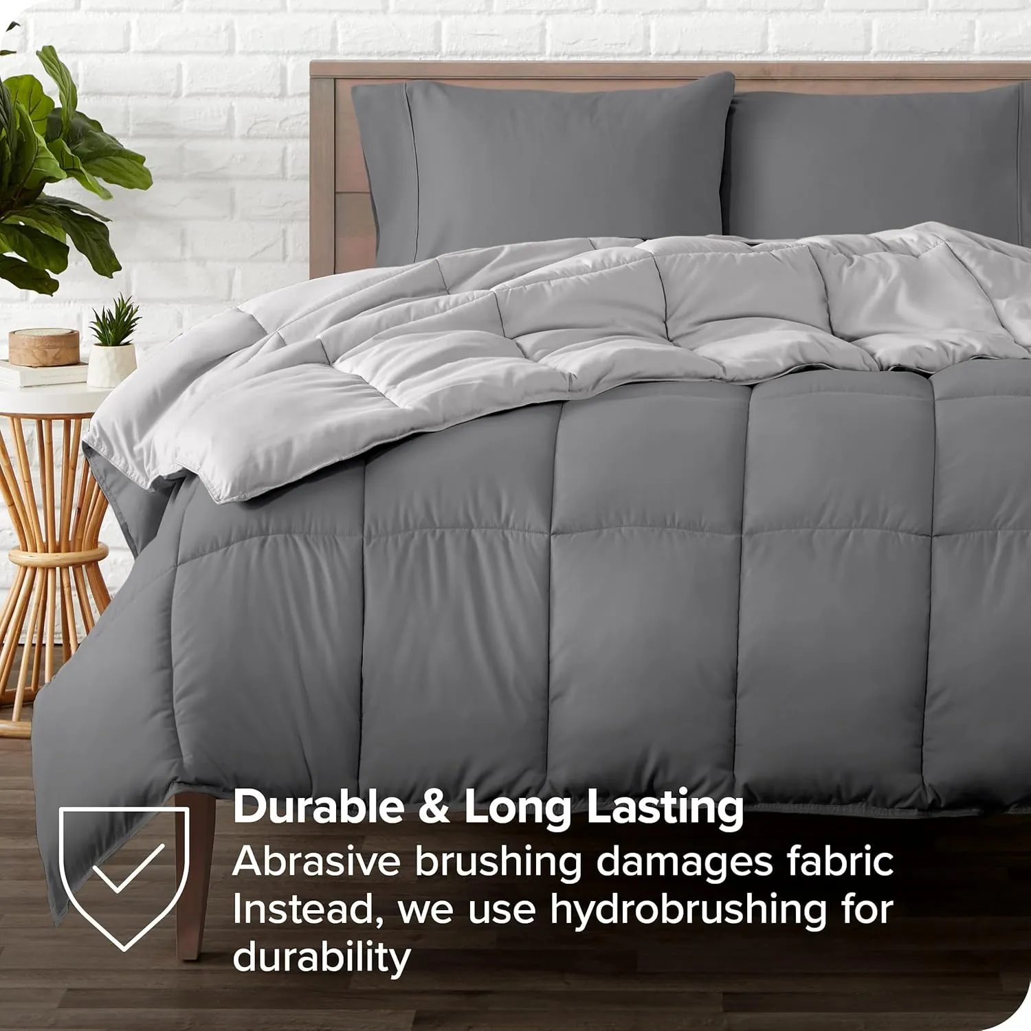 Bare Home Reversible Bed-in-A-Bag Comforter & Sheet Set - Split King - Down Alternative - Soft - Bedding Set (Split King, Grey/Light Grey)