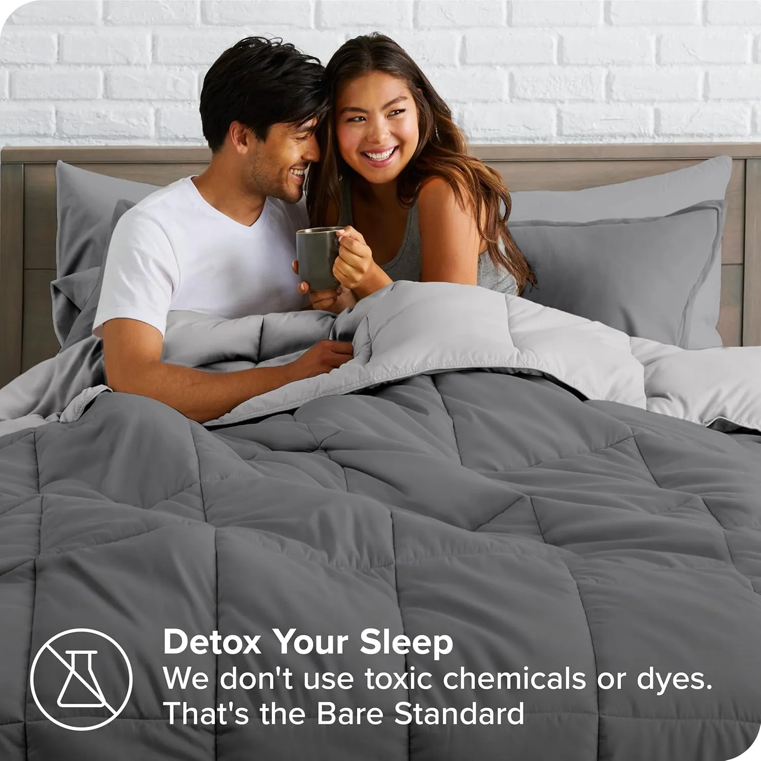 Bare Home Reversible Bed-in-A-Bag Comforter & Sheet Set - Split King - Down Alternative - Soft - Bedding Set (Split King, Grey/Light Grey)