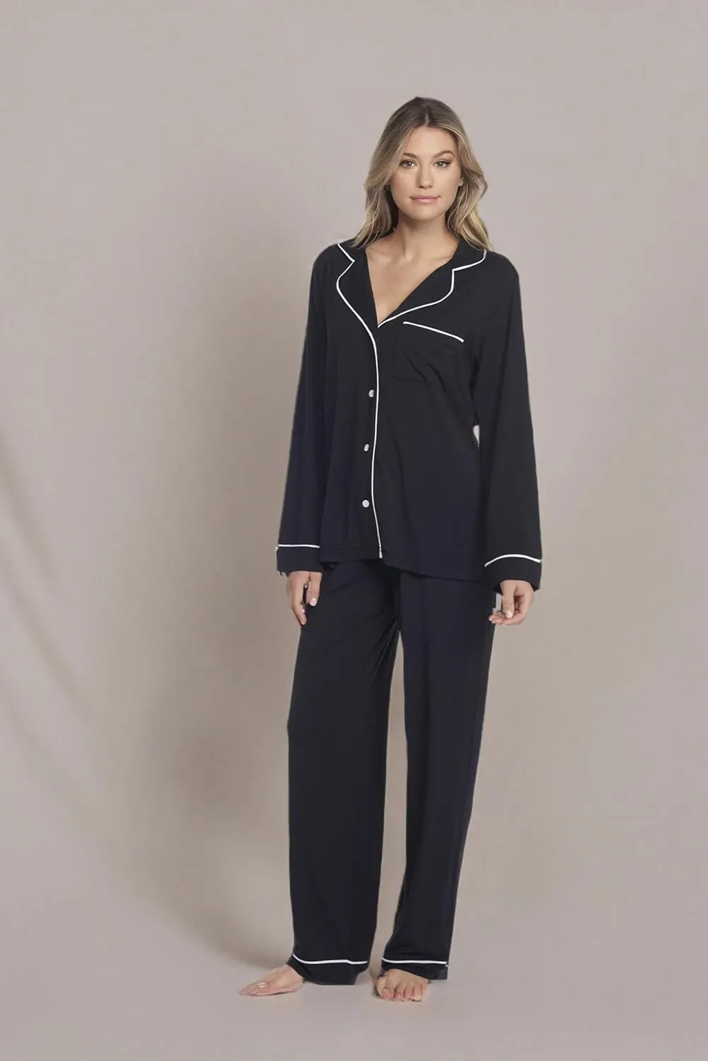Barefoot Dreams Women's Luxe Milk Jersey Piped Pajama Set