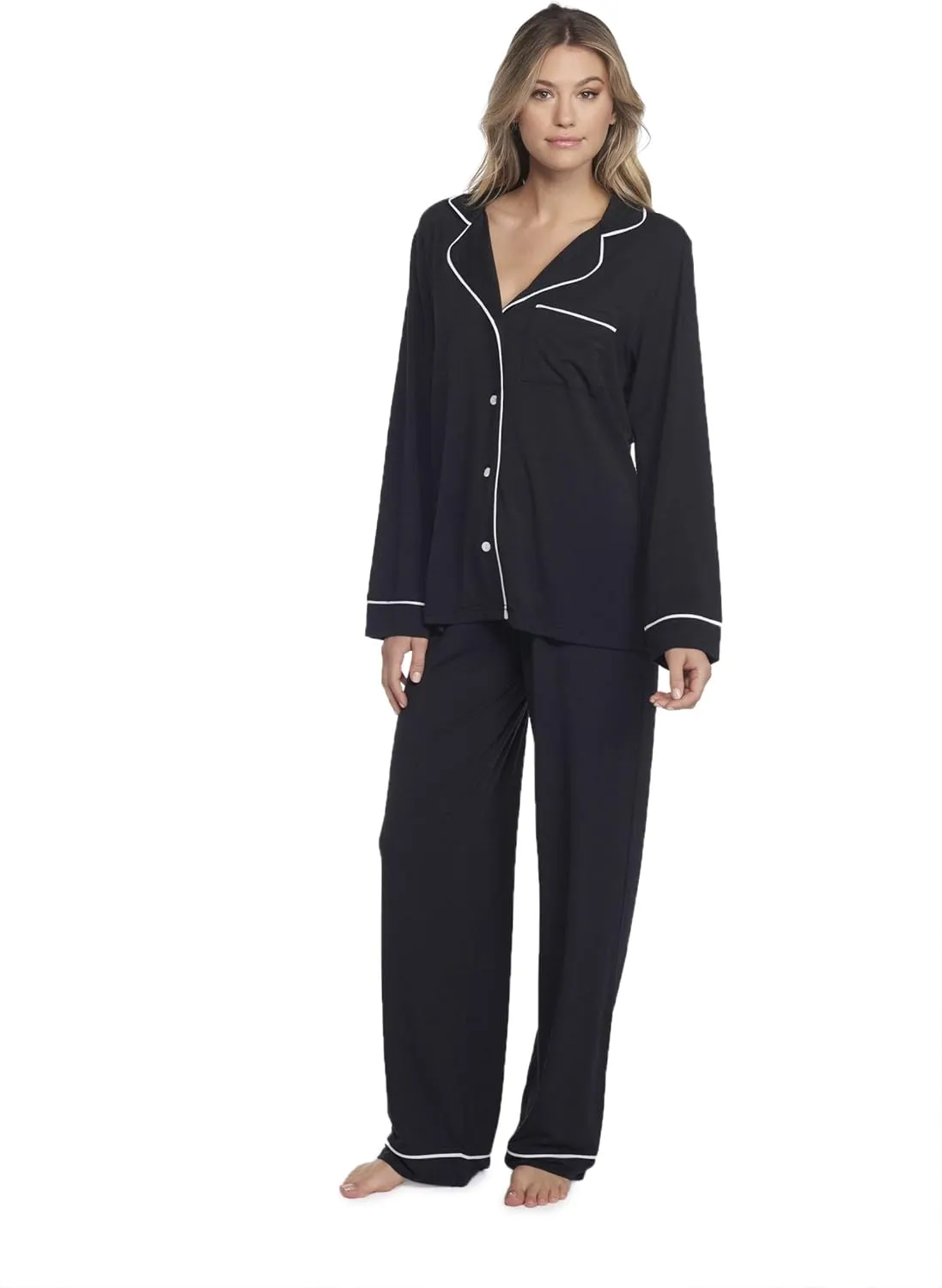 Barefoot Dreams Women's Luxe Milk Jersey Piped Pajama Set