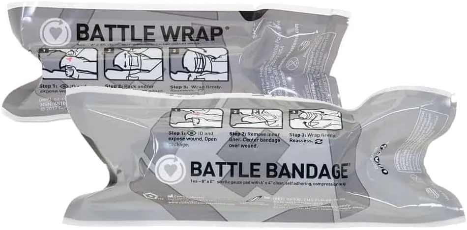 Battle Bandage and Battle Wrap, Emergency Equipment for Massive Hemorrhage Control, Made in The USA