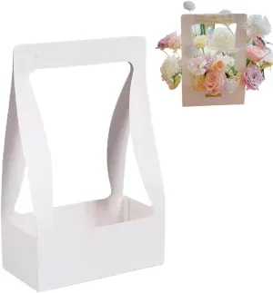 BBJ Craft Paper Gift Bags for Flower Bouquet Florist Bouquet Packaging Bag with Handle, 5 Pcs (White)