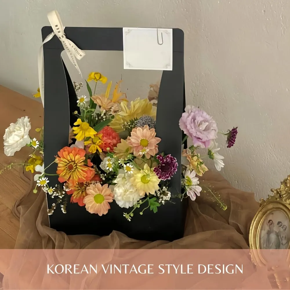BBJ Craft Paper Gift Bags for Flower Bouquet Florist Bouquet Packaging Bag with Handle, 5 Pcs (White)