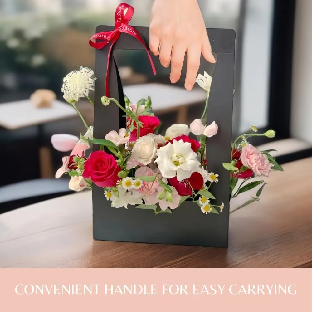 BBJ Craft Paper Gift Bags for Flower Bouquet Florist Bouquet Packaging Bag with Handle, 5 Pcs (White)