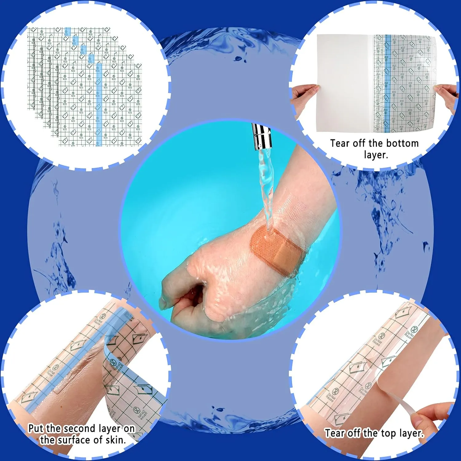 BBTO 50 Pieces Transparent Clear Adhesive Bandage Stretch Large Waterproof Film Adhesive Bandages Dressing Supplies(8 x 8 Inch)