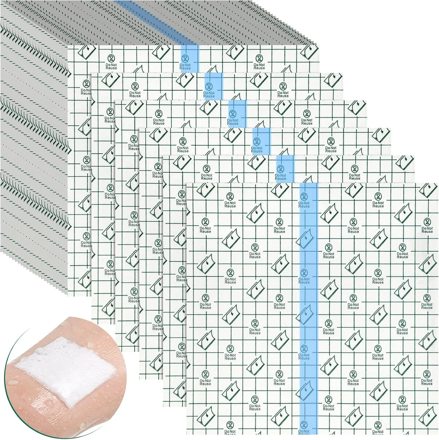 BBTO 50 Pieces Transparent Clear Adhesive Bandage Stretch Large Waterproof Film Adhesive Bandages Dressing Supplies(8 x 8 Inch)