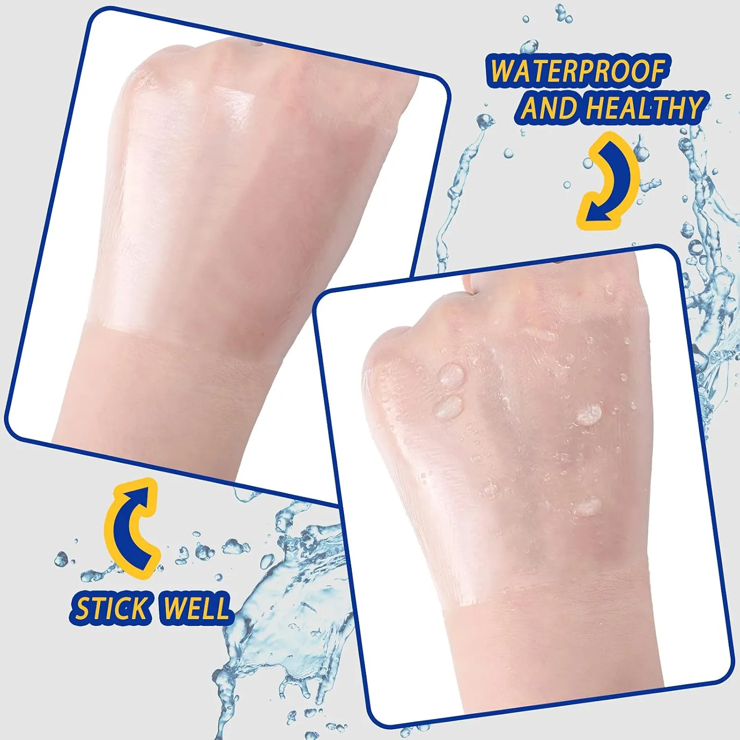 BBTO 50 Pieces Transparent Clear Adhesive Bandage Stretch Large Waterproof Film Adhesive Bandages Dressing Supplies(8 x 8 Inch)