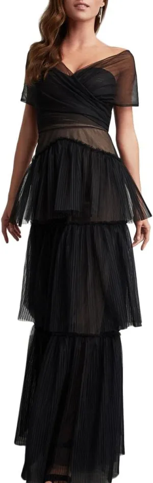 BCBGMax Azria Women's Triple Tiered Tulle Gown