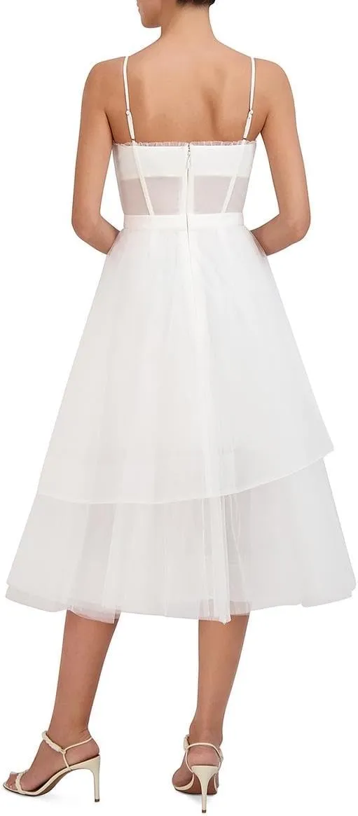 BCBGMAXAZRIA Women's Short Midi Evening Fit and Flare Adjustable Spaghetti Straps Tiered Skirt Corset Bodice Dresses
