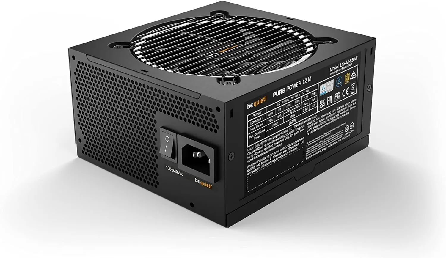 be quiet! Pure Power 12 M 850W 80 Plus Gold Modular Power Supply | | ATX 3.1 Compliant | PCIe 5.0 GPUs and GPUs with 6 2 pin connectors | 12VHPWR Cable Included | Silent 120mm be quiet! Fan | BN505