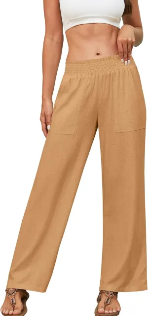 Beautiful Nomad Women's Linen Summer Palazzo Pants Casual High Waist Flowy Wide Leg Pant Beach Trousers with Pocket