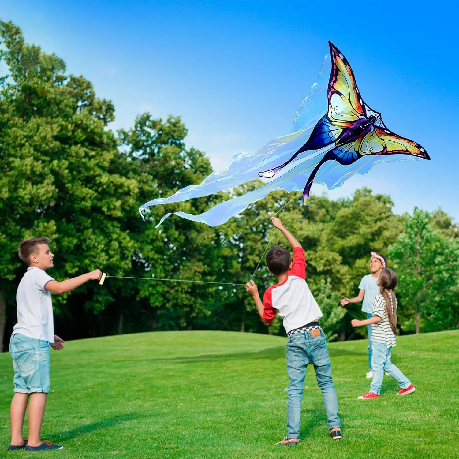 Beautiful Yellow Tulle Butterfly for Kids & Adults,Easy to Fly with Kites for Beach Trip Park Family Outdoor Games and Activities
