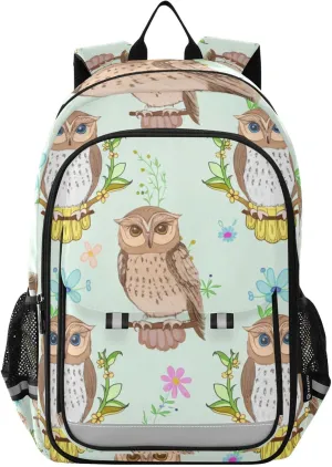 Beautifully Owls Wildflowers Green Bookbag for Kids Kids Backpack with Chest Strap Girls Travel Backpack