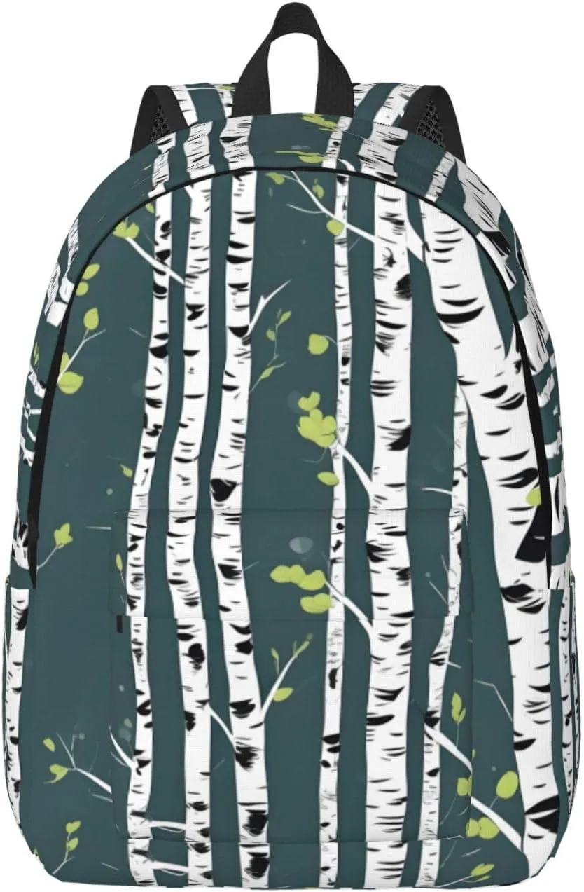 Beauty Birch Tree Print Canvas Laptop Backpack Outdoor Casual Travel Bag Daypack Book Bag For Men Women