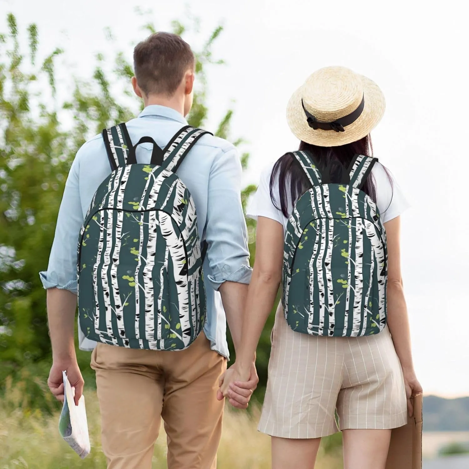 Beauty Birch Tree Print Canvas Laptop Backpack Outdoor Casual Travel Bag Daypack Book Bag For Men Women