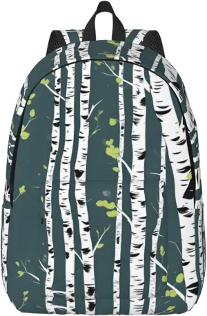 Beauty Birch Tree Print Canvas Laptop Backpack Outdoor Casual Travel Bag Daypack Book Bag For Men Women