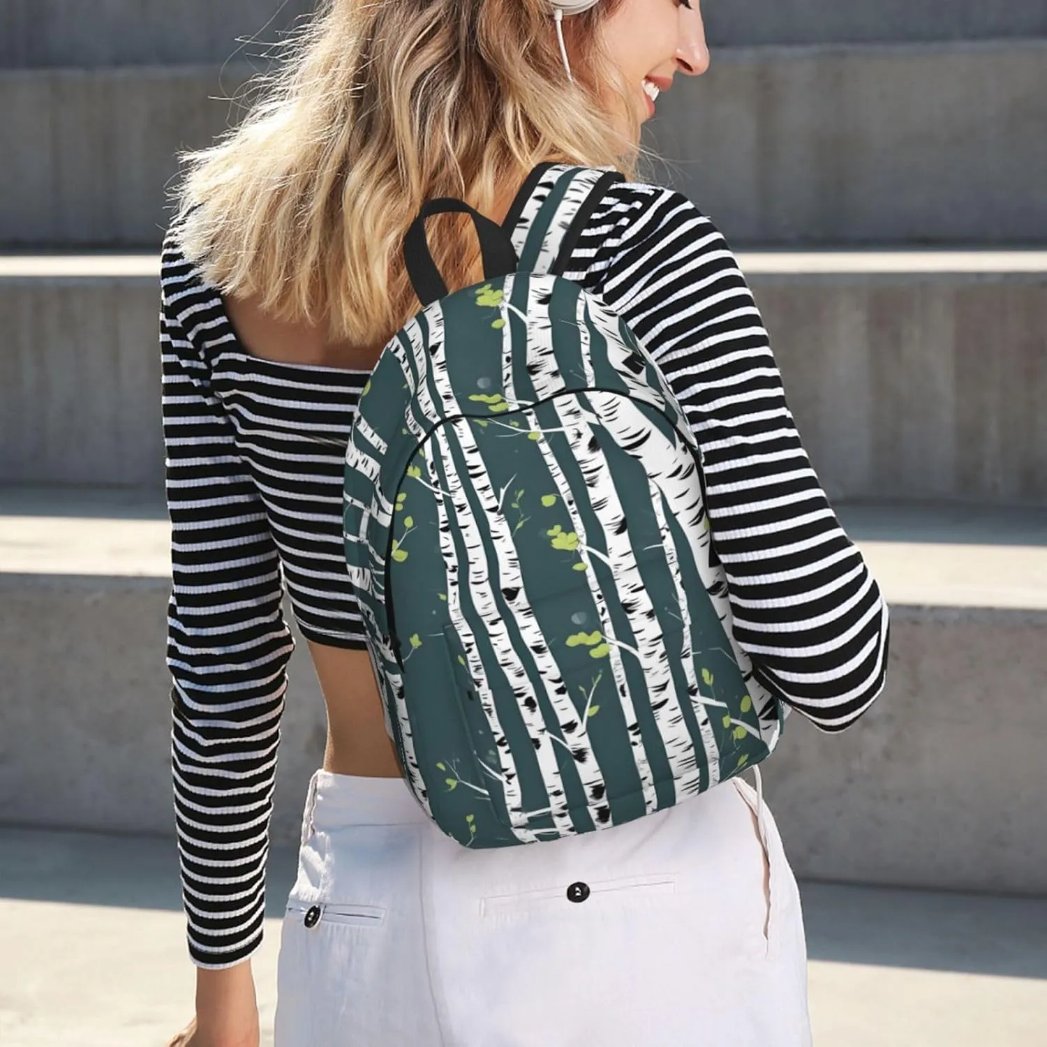 Beauty Birch Tree Print Canvas Laptop Backpack Outdoor Casual Travel Bag Daypack Book Bag For Men Women