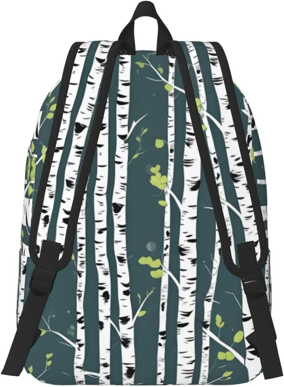 Beauty Birch Tree Print Canvas Laptop Backpack Outdoor Casual Travel Bag Daypack Book Bag For Men Women