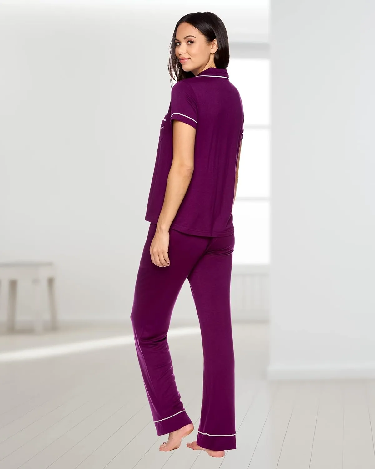 bebe Womens 2 Piece Bridesmaid Pajamas Set Short Sleeve Button Down Shirt and Pants