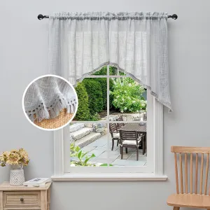 Beda Home Tassel Linen Textured Swag Curtain Valance for Farmhouses’ Kitchen; Light Filtering Rustic Short Swag Topper for Small Windows Bedroom Privacy Added Rod Pocket Design (Lt Grey 36x36-2PCs)