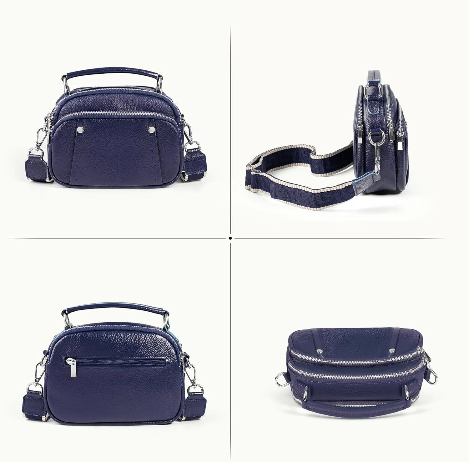 befen Small Genuine Leather Camera Crossbody Bags for Women Triple Zip Cross Body Purses Handbag with Wide Strap