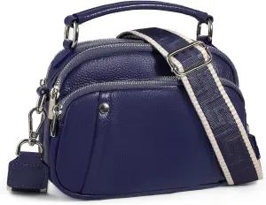 befen Small Genuine Leather Camera Crossbody Bags for Women Triple Zip Cross Body Purses Handbag with Wide Strap
