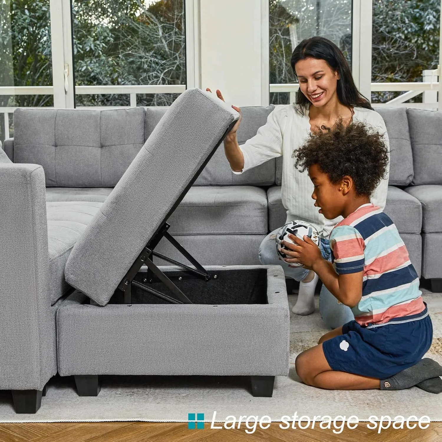 Belffin Modular Sectional Sleeper Sofa Couch with Storage Seat Reversible Modular Sofa Couch Oversized Sleeper Sectional Sofa Bed Set Light Grey