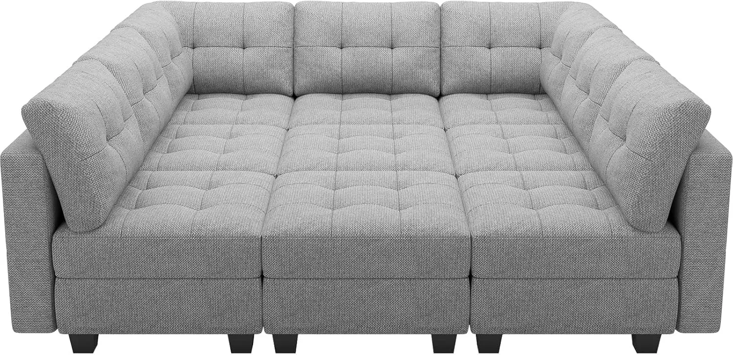 Belffin Modular Sectional Sleeper Sofa Couch with Storage Seat Reversible Modular Sofa Couch Oversized Sleeper Sectional Sofa Bed Set Light Grey