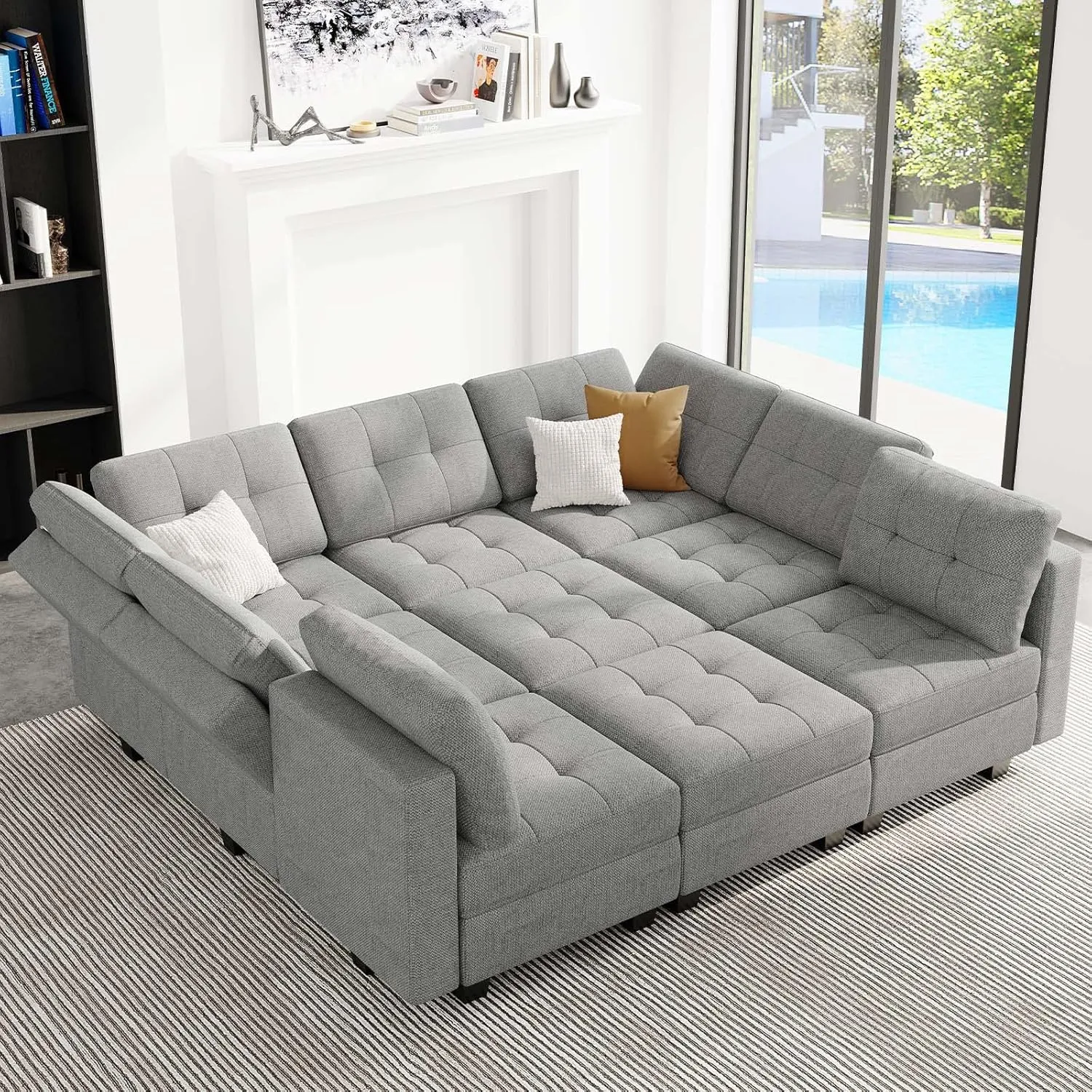 Belffin Modular Sectional Sleeper Sofa Couch with Storage Seat Reversible Modular Sofa Couch Oversized Sleeper Sectional Sofa Bed Set Light Grey