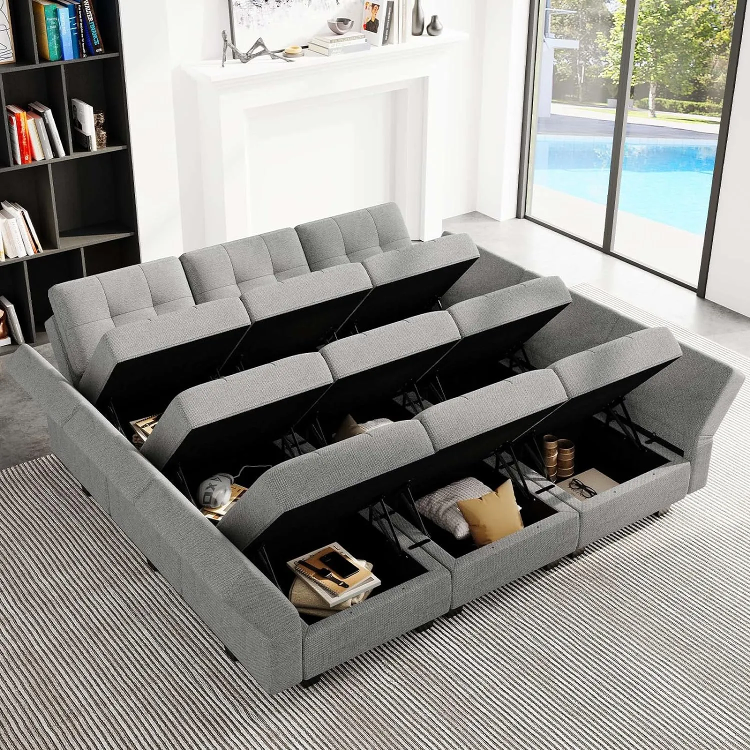 Belffin Modular Sectional Sleeper Sofa Couch with Storage Seat Reversible Modular Sofa Couch Oversized Sleeper Sectional Sofa Bed Set Light Grey