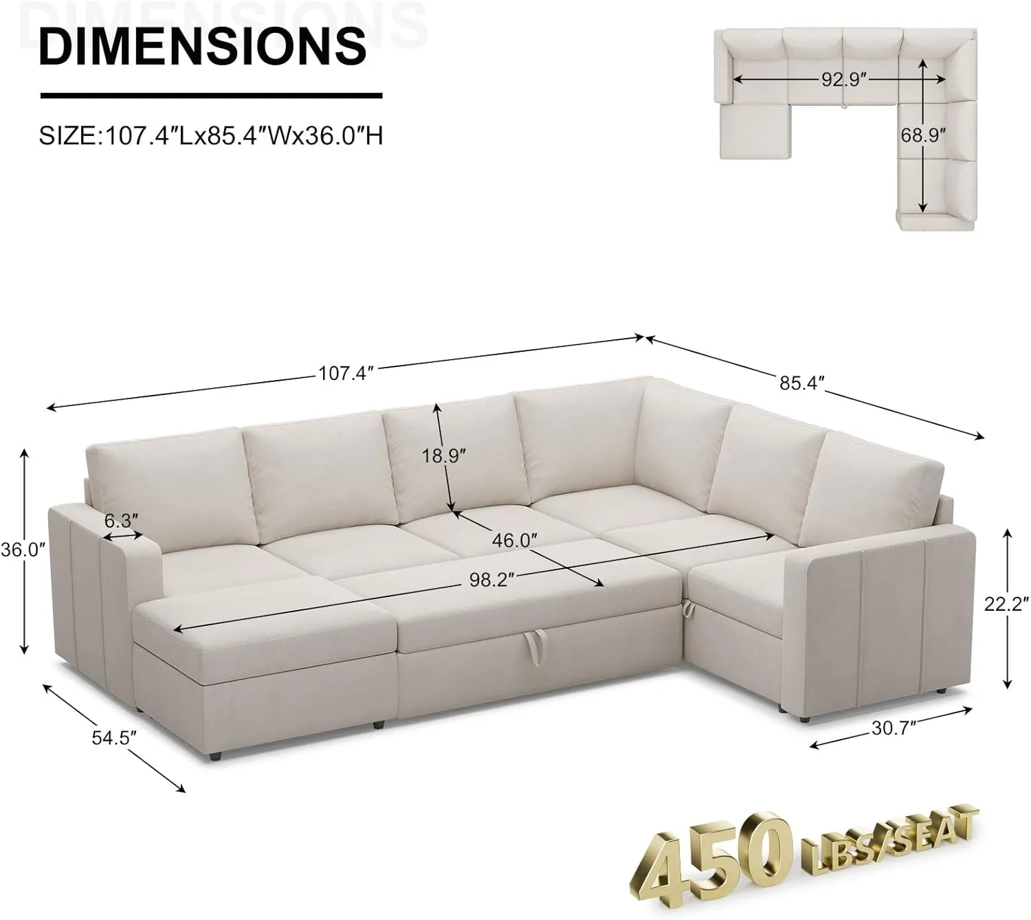 Belffin Modular Sectional Sleeper Sofa with Pull Out Couch, U Shaped Sleeper Pull Out Bed, Convertible Sectional Couches for Living Room, Beige