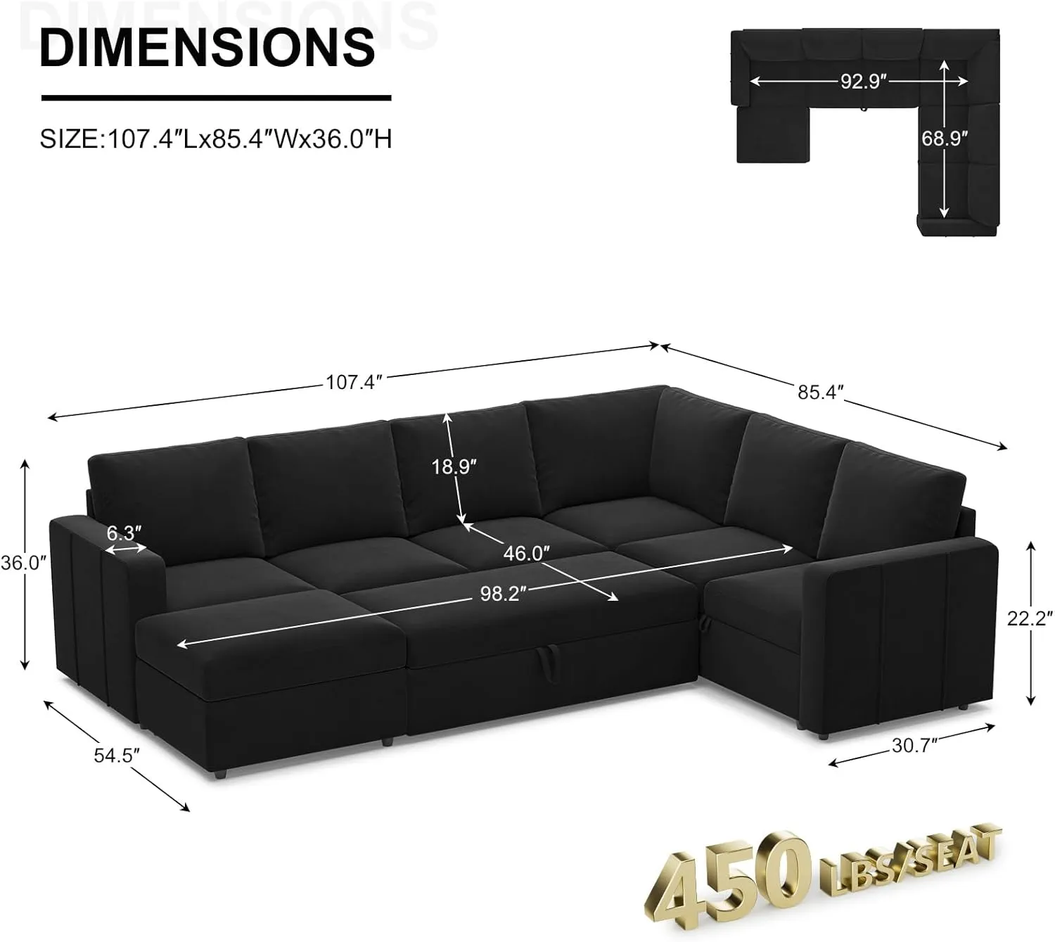 Belffin Modular Sectional Sleeper Sofa with Pull Out Couch, U Shaped Sleeper Pull Out Bed, Convertible Sectional Couches for Living Room, Black