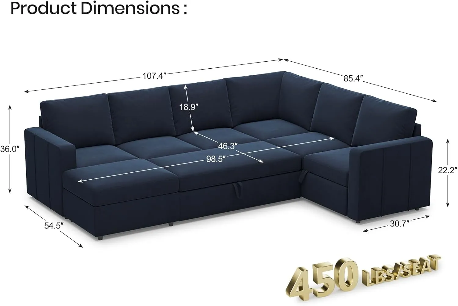 Belffin Modular Sectional Sleeper Sofa with Pull Out Couch, U Shaped Sleeper Pull Out Bed, Convertible Sectional Couches for Living Room, Blue