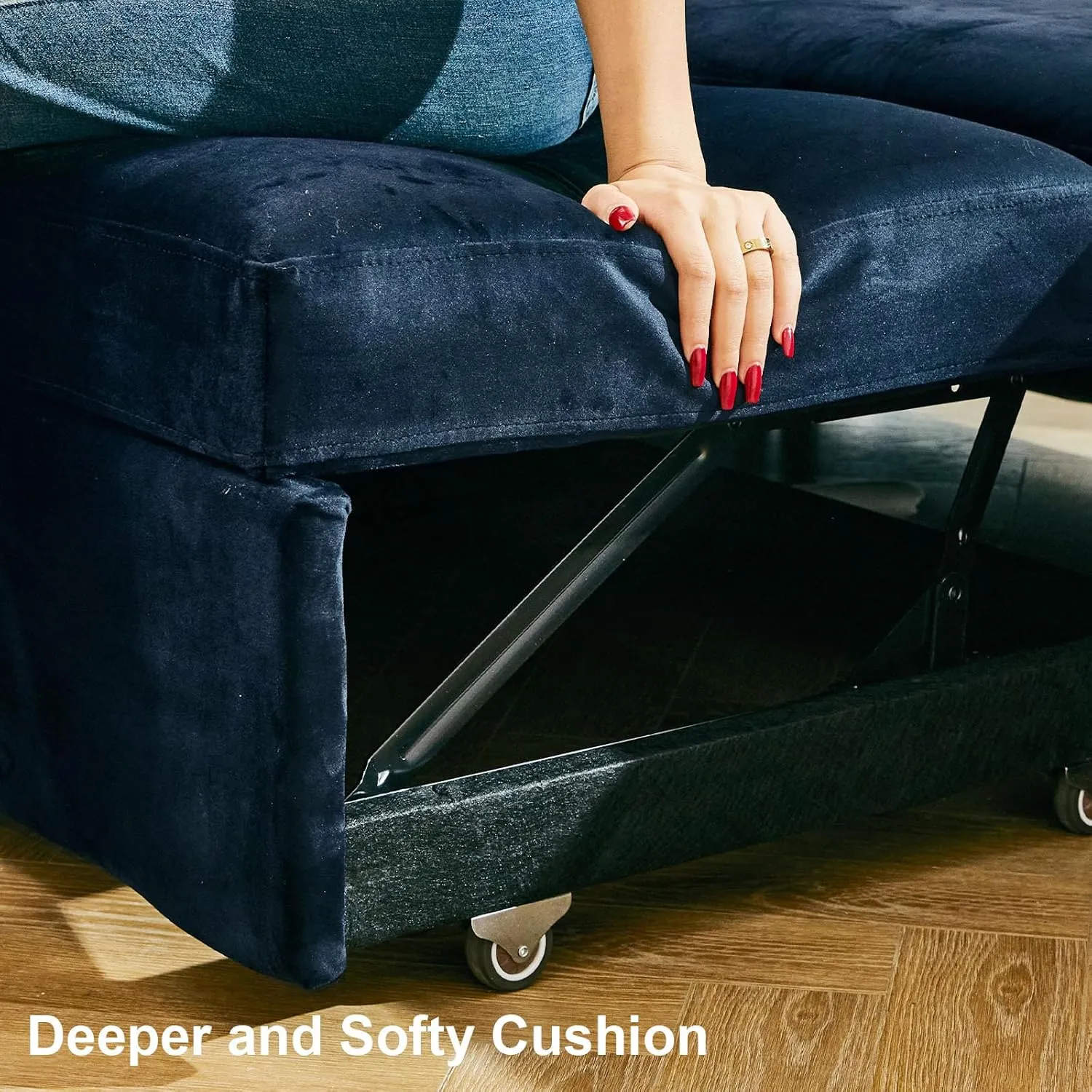 Belffin Modular Sectional Sleeper Sofa with Pull Out Couch, U Shaped Sleeper Pull Out Bed, Convertible Sectional Couches for Living Room, Blue