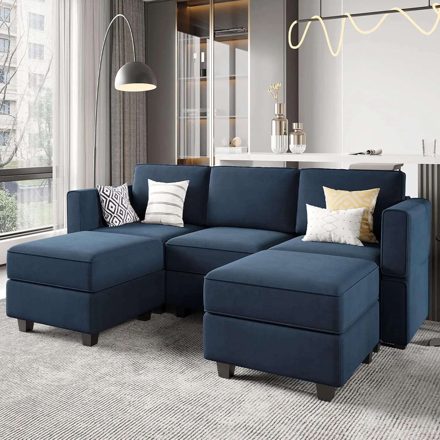 Belffin Modular Sectional Sofa with Double Chaise Velvet U Shaped Sofa Reversible Sectional Couch with Storage Blue
