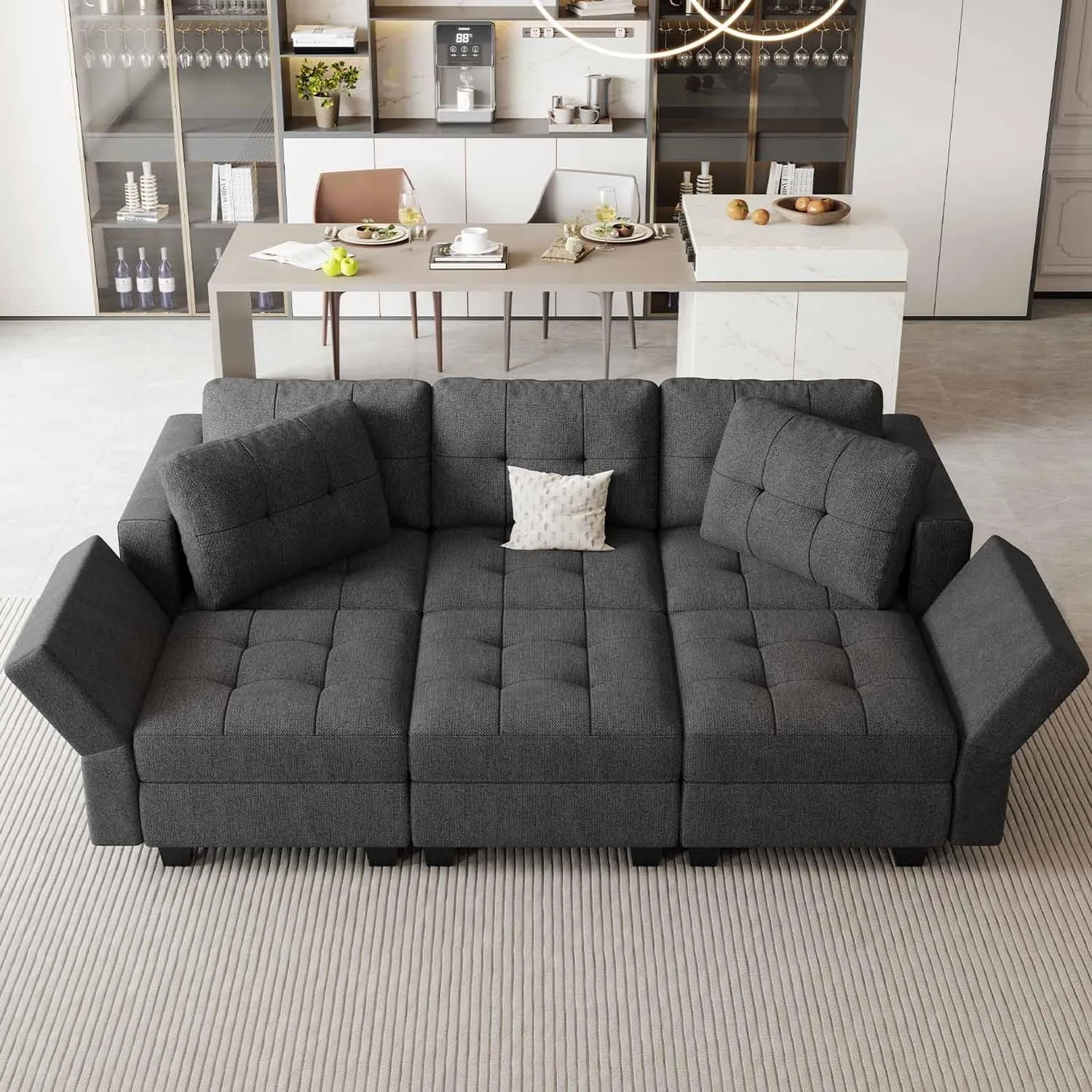 Belffin Modular Sectional Sofa with Storage Sectional Sleeper Couch Modular Sofa Bed for Living Room Dark Grey