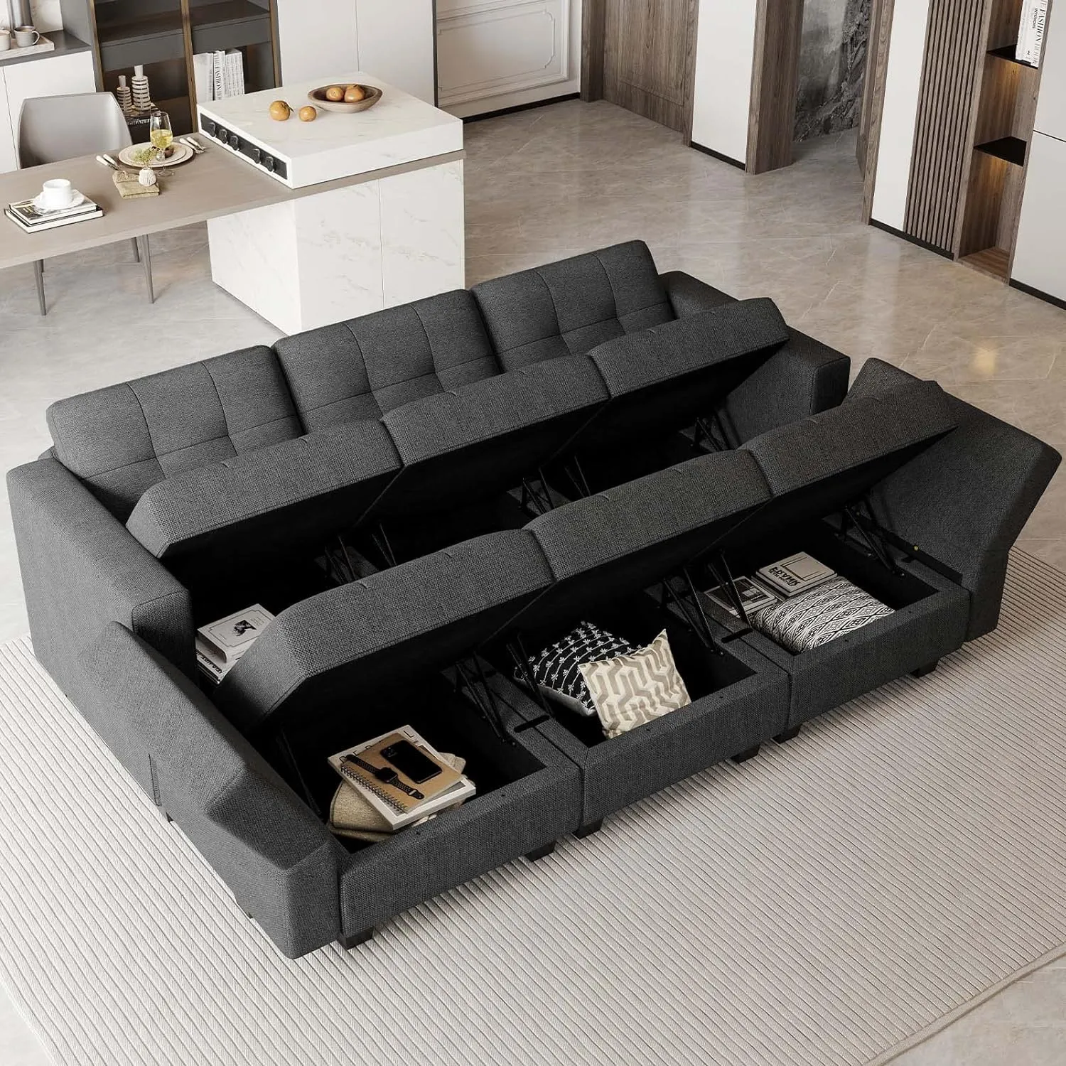 Belffin Modular Sectional Sofa with Storage Sectional Sleeper Couch Modular Sofa Bed for Living Room Dark Grey
