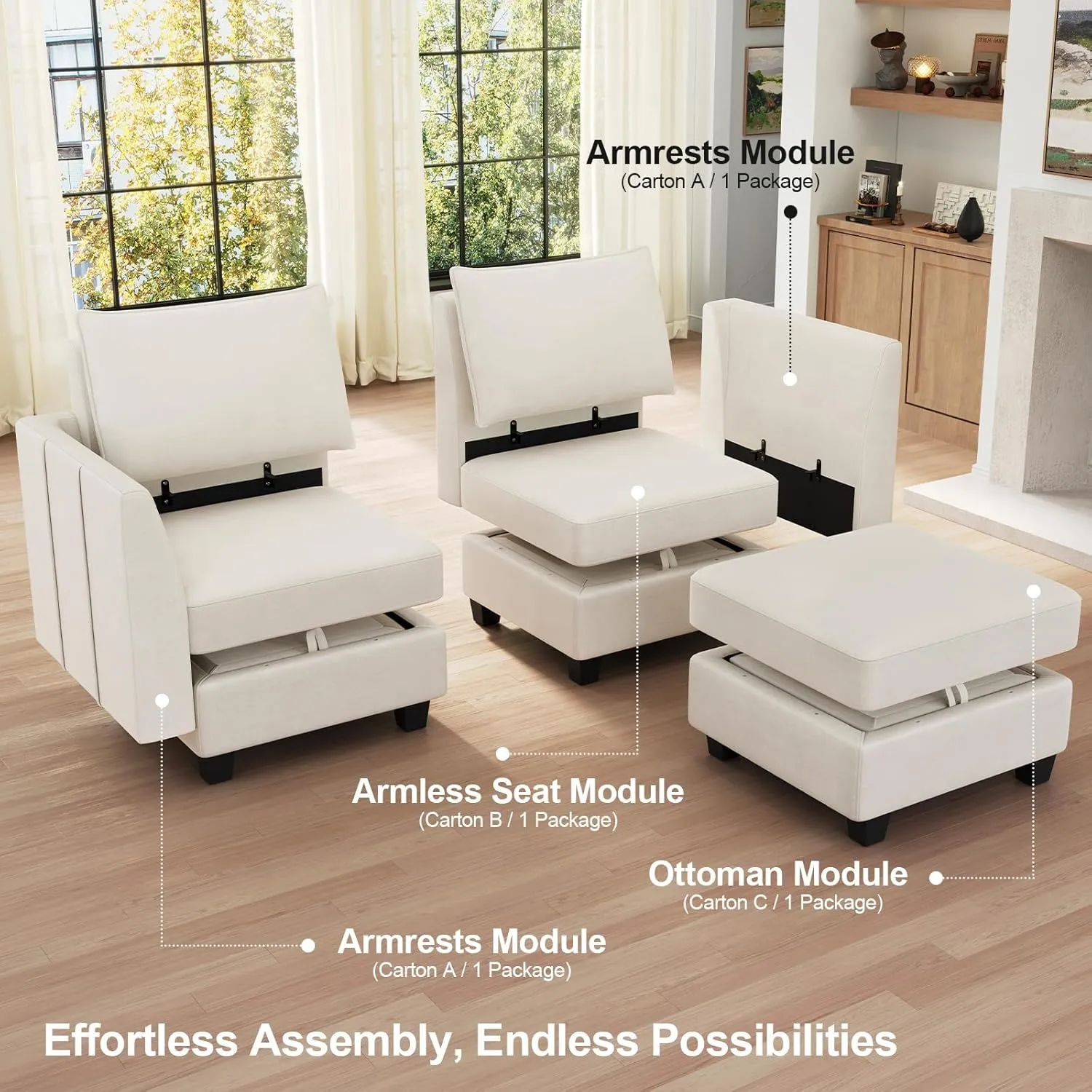 Belffin Oversized Modular Sectional Couch Sleeper Sofa with Storage Velvet Sectional Sofa Bed for Living Room, 12 Seats, Beige