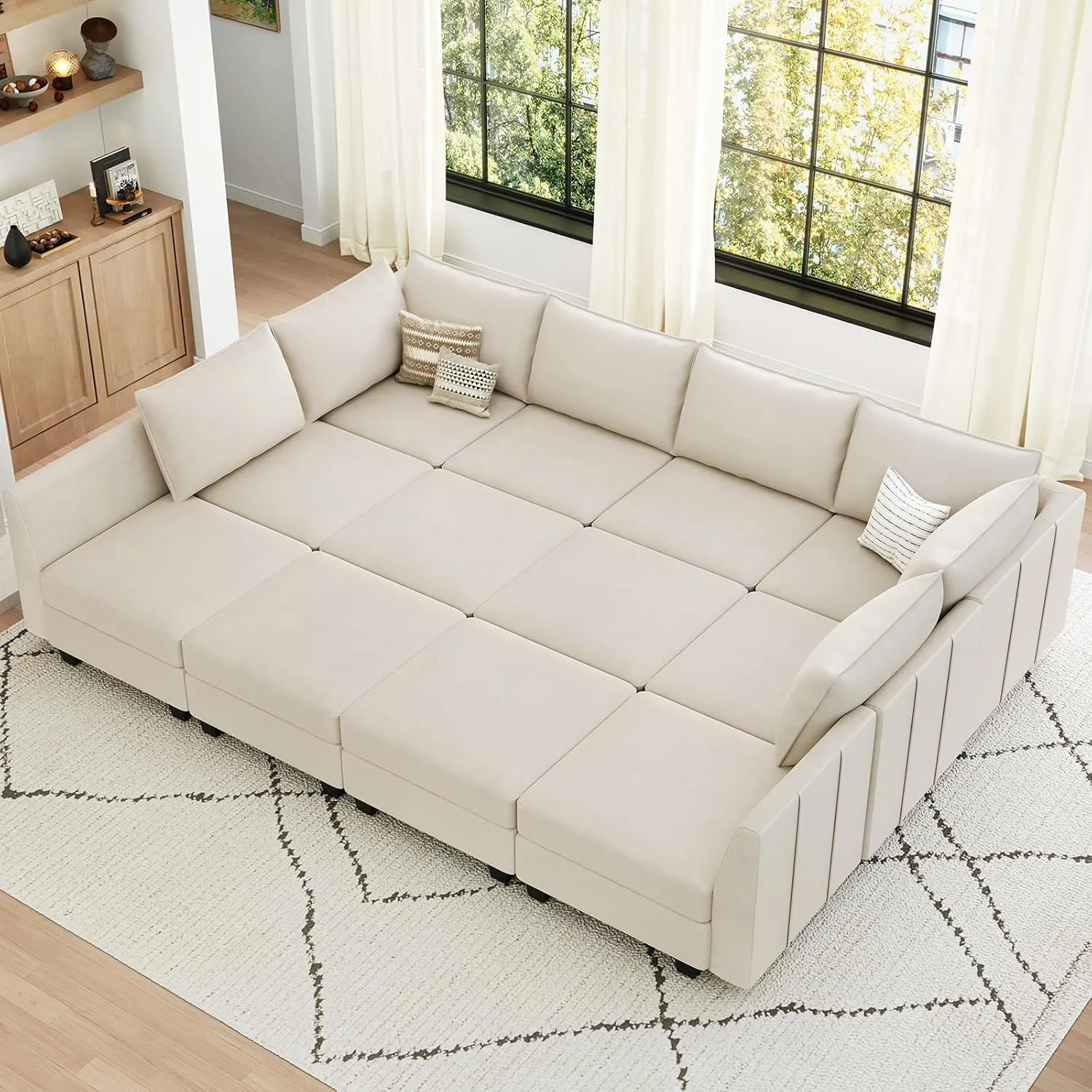 Belffin Oversized Modular Sectional Couch Sleeper Sofa with Storage Velvet Sectional Sofa Bed for Living Room, 12 Seats, Beige