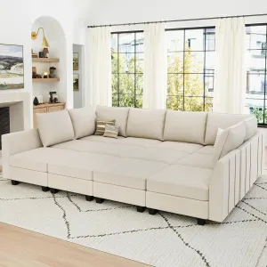 Belffin Oversized Modular Sectional Couch Sleeper Sofa with Storage Velvet Sectional Sofa Bed for Living Room, 12 Seats, Beige