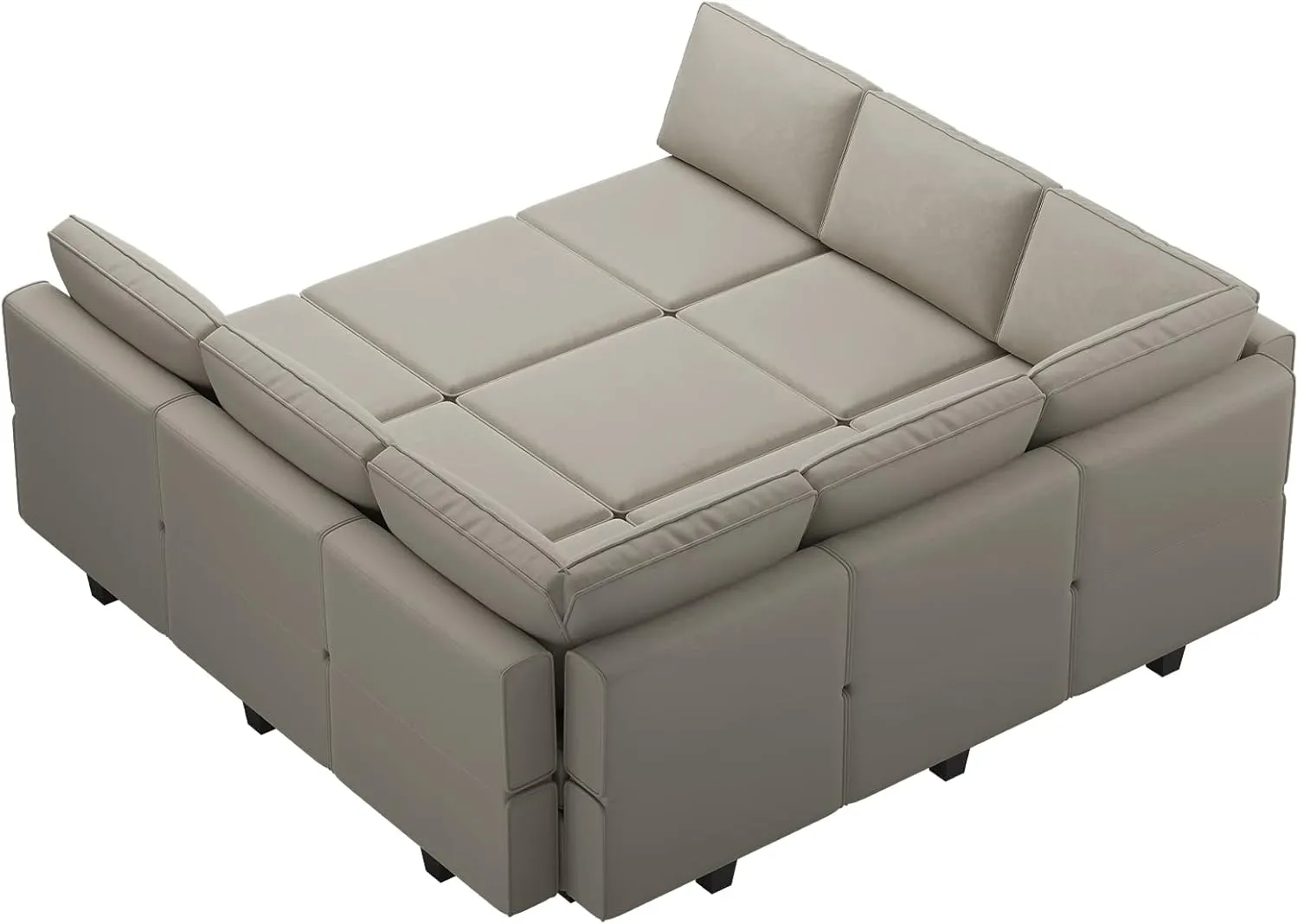 Belffin Reversible Velvet Modular Sectional Sleeper Sofa Bed with Ottomans, Storage and Chaise - Grey